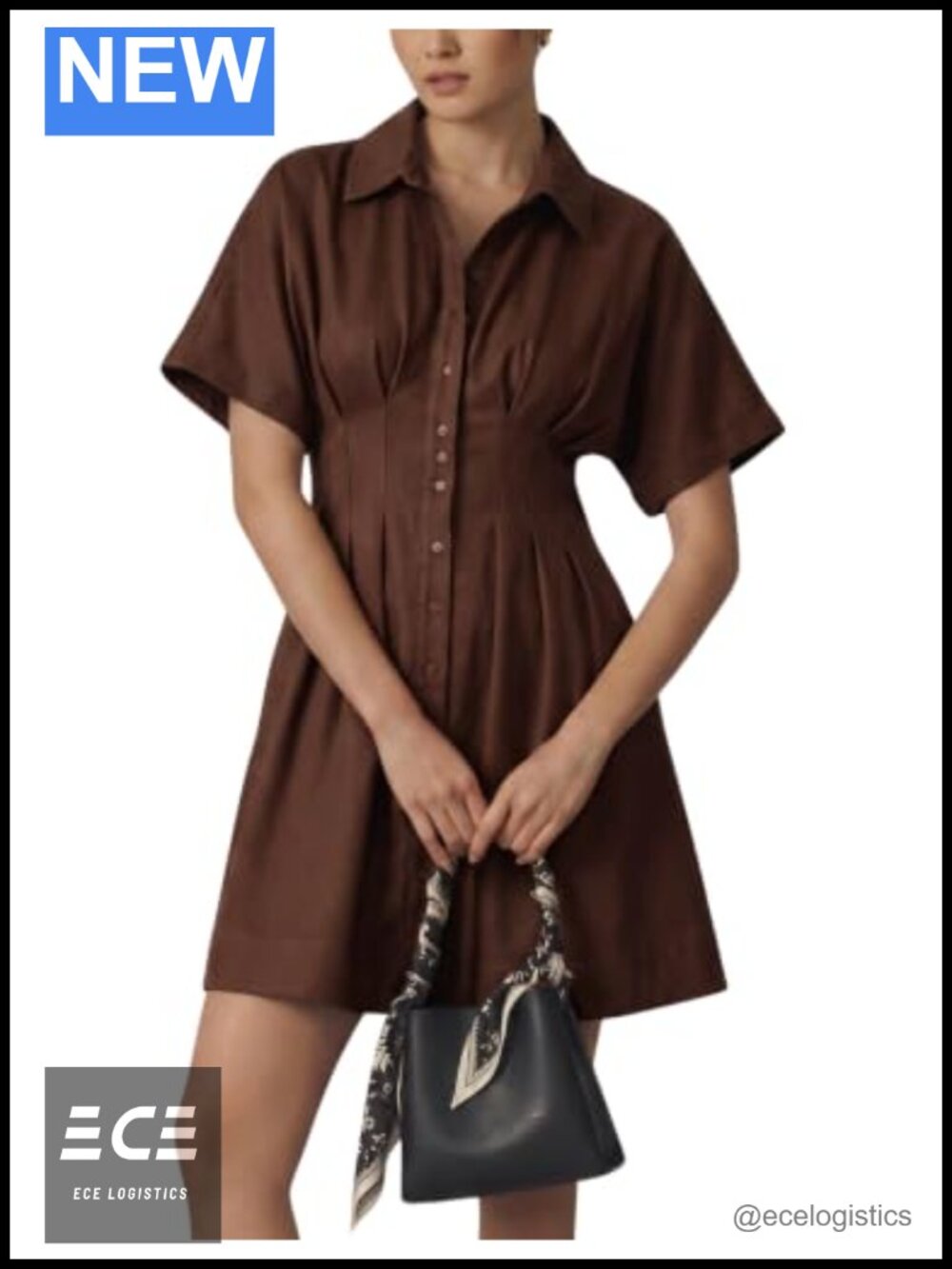 Faux Suede Short Sleeve Shirt Dress Pleated Button Down Mini with Pockets
